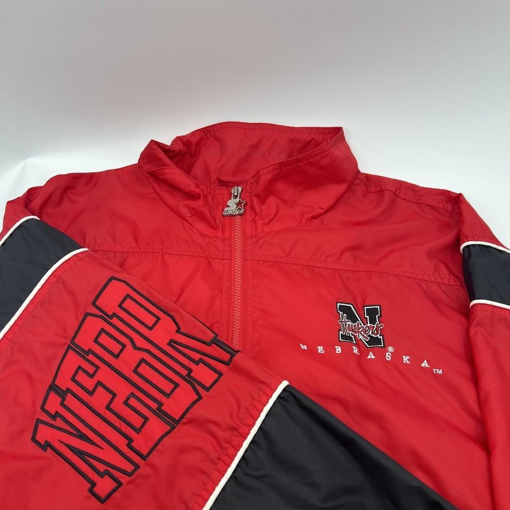 Vintage Starter Nebraska Huskers Windbreaker Jacket Mens XL Full Zip Embroidered